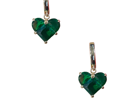 Gold Love Heart Earring - Green For Sale