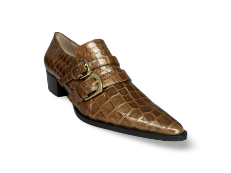 Palagio Patent Taupe Croc Buckle Hot on Sale