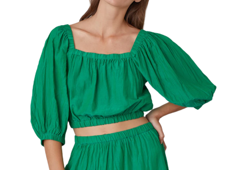 Bristol Cropped Puff Sleeve Top - Emerald Online now