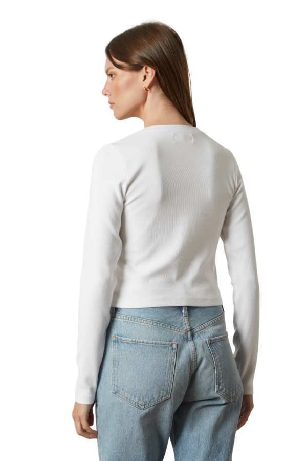 Nicole Viscose Rib Long Sleeve Tee - White For Sale