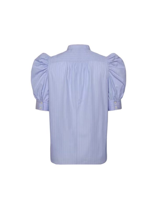 Ruched Puff Sleeve Shirt - Chambray Blue Hot on Sale