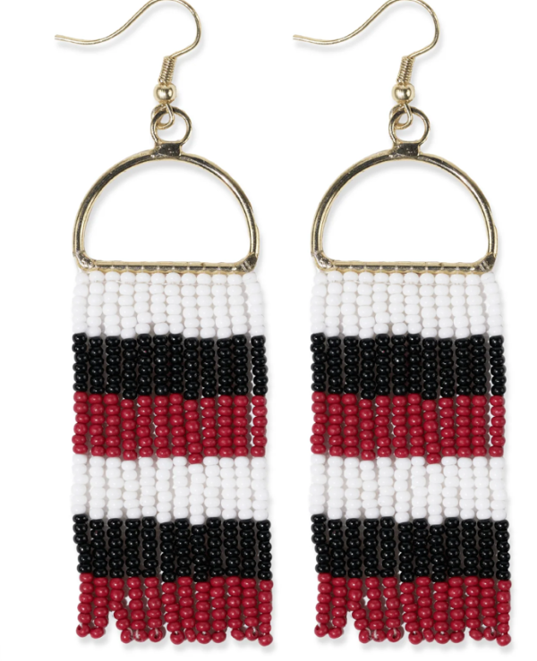 ALLISON Checkered Beaded Fringe Red Black Earrings Sale