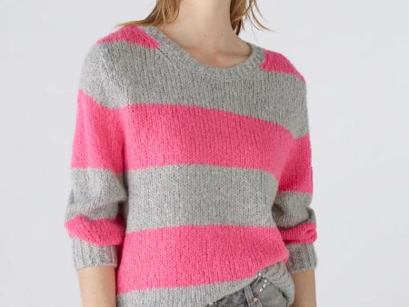 89199 Grey Pink Stripe Pullover Hot on Sale