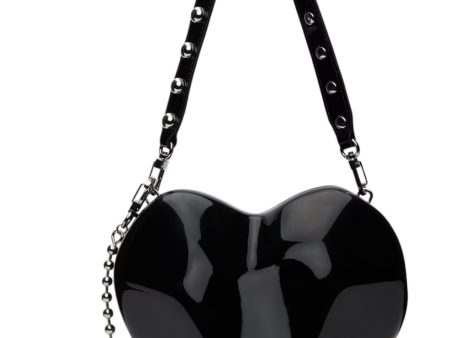 Molded Heart Bag With Studded Strap - Black and Silver Fashion