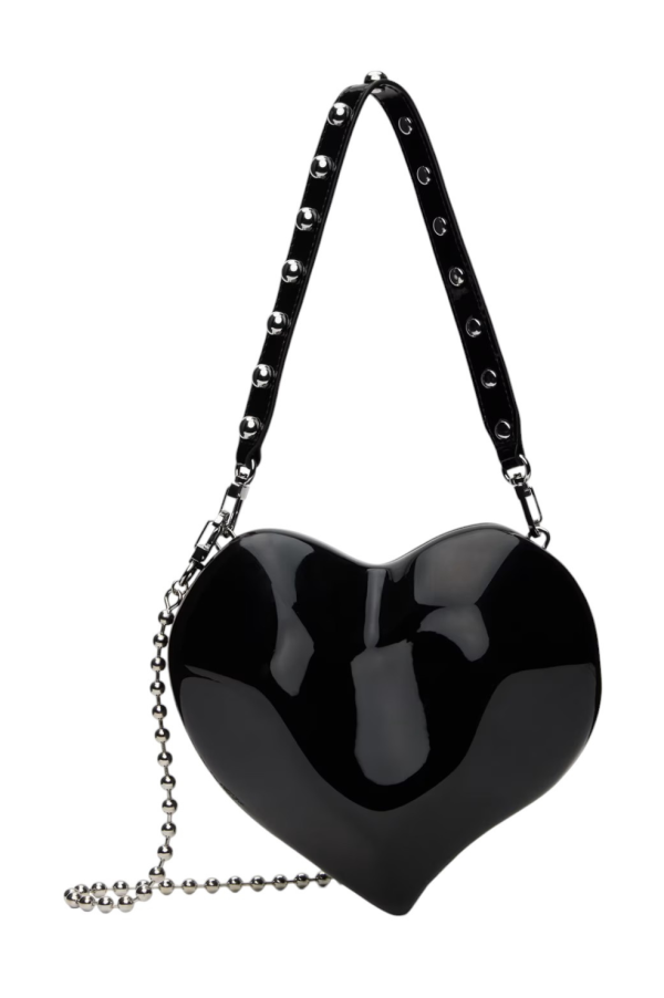 Molded Heart Bag With Studded Strap - Black and Silver Fashion