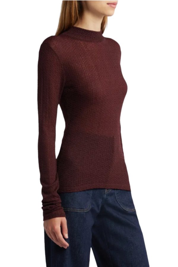 Mesh Lace Turtleneck - Deep Burgundy Discount