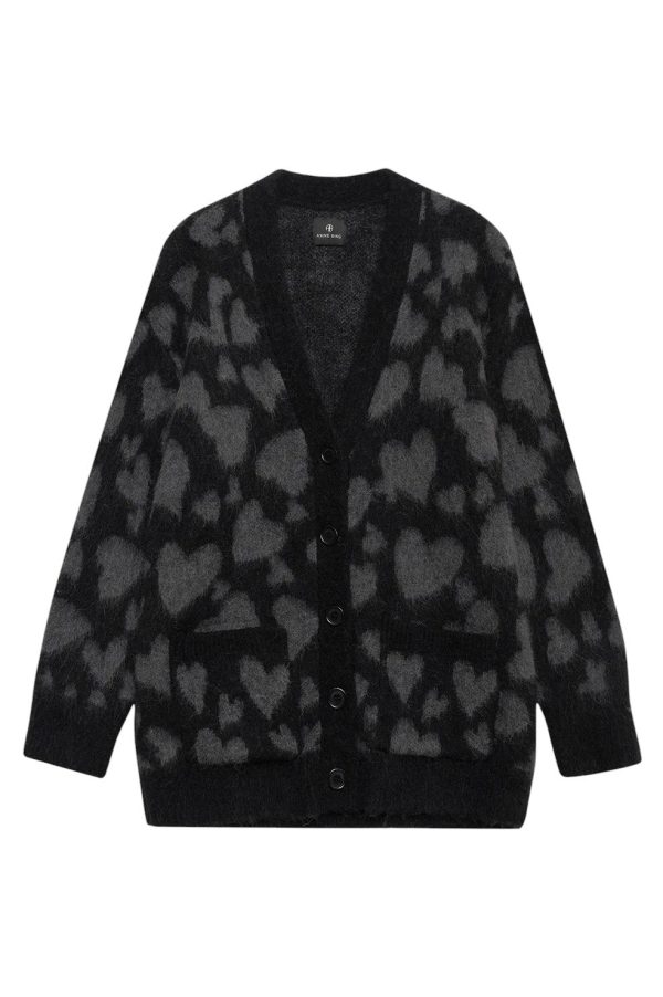 Banks Cardigan - Grey And Black Heart Hot on Sale