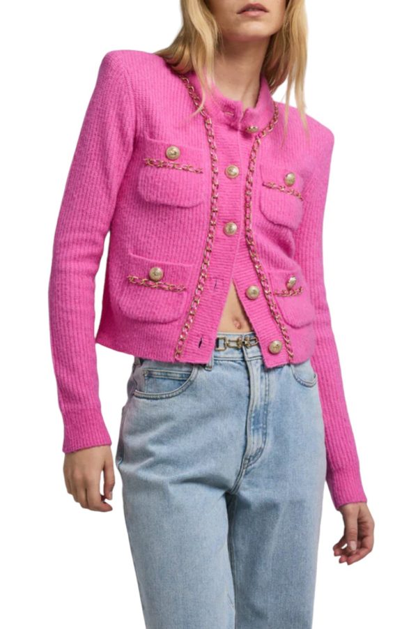 Selma Chain Cardigan - Pink Hot on Sale