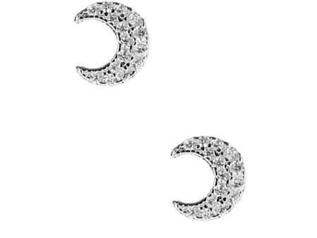 Silver CZ Moon Studs Fashion