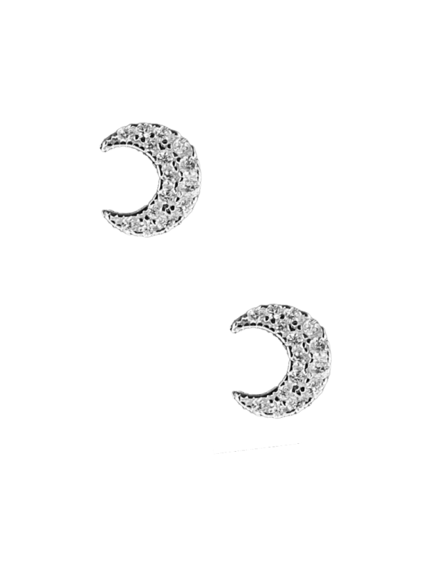 Silver CZ Moon Studs Fashion