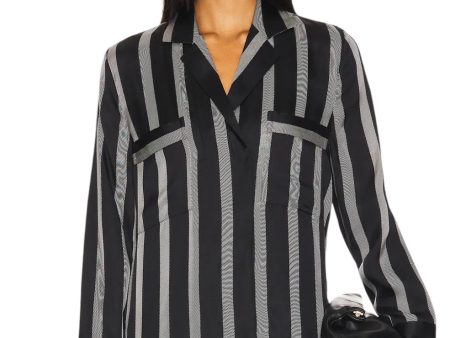 Lynette Shirt - Black Herringbone Stripe Cheap