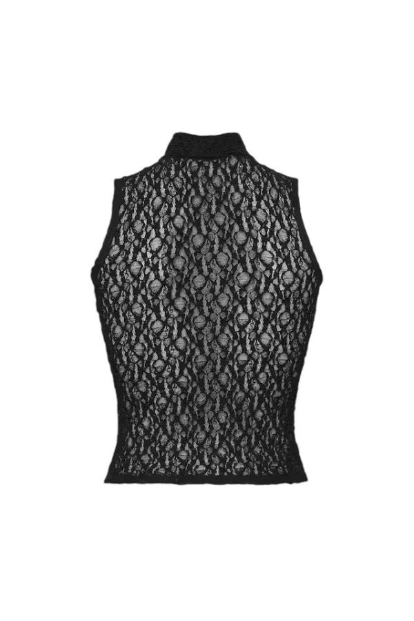 Sleeveless Mesh Mockneck Top - Black Online Hot Sale