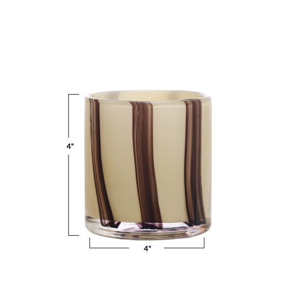 4  x 4  Glass Candle Holder Vase with Stripes Hot on Sale