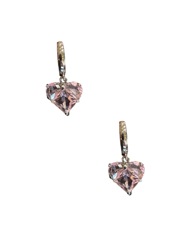 Silver Love Heart Earring - Pink Sale