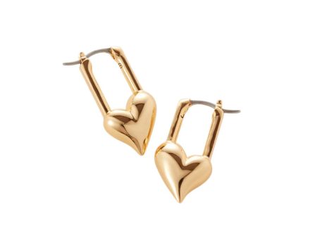 Padlock Heart Huggie Earrings - Gold on Sale