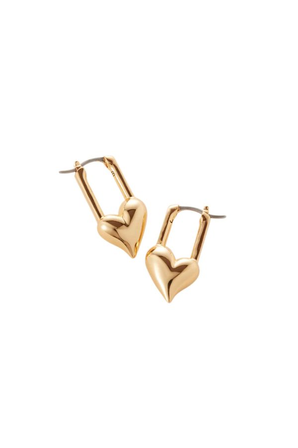 Padlock Heart Huggie Earrings - Gold on Sale