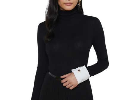 Flora Poplin Cuff Turtleneck - Black White Online