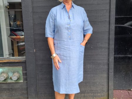 23-99M Blue Linen Dress Cheap