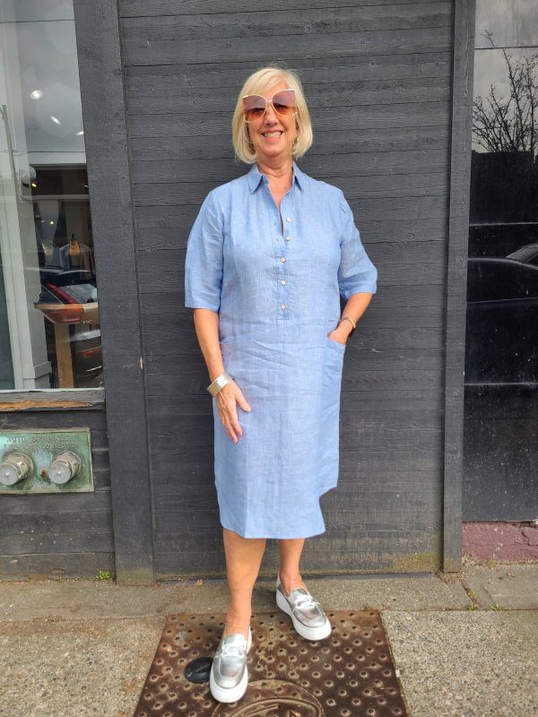 23-99M Blue Linen Dress Cheap