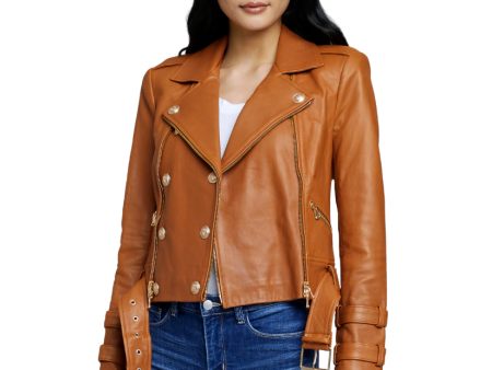 Billie Belted Leather Jacket - Cognac Online Hot Sale