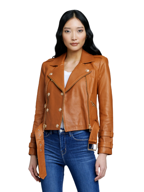 Billie Belted Leather Jacket - Cognac Online Hot Sale