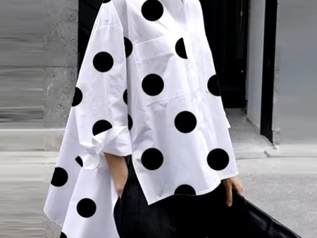 Hot Dots Button Up Asymetrical Blouse Cheap