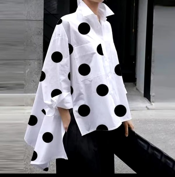 Hot Dots Button Up Asymetrical Blouse Cheap