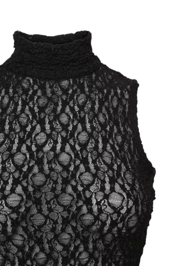 Sleeveless Mesh Mockneck Top - Black Online Hot Sale