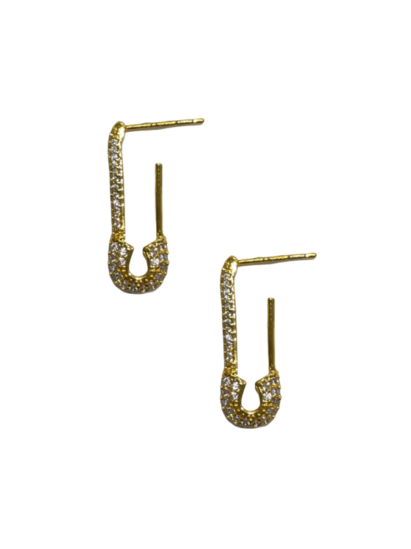 Safety Pin Earrings - Gold For Sale