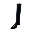 9263 Black Suede Stretch Tall Boot For Cheap