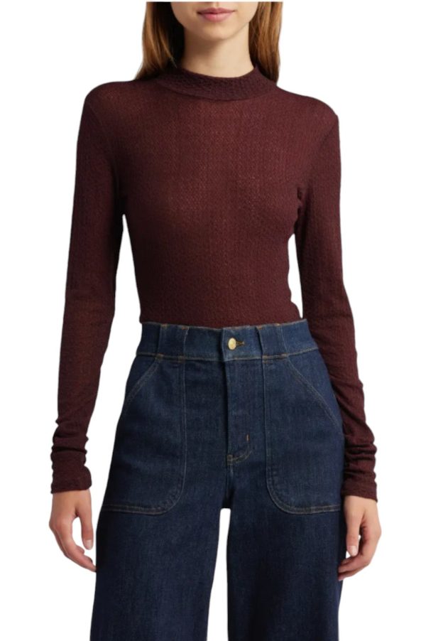 Mesh Lace Turtleneck - Deep Burgundy Discount