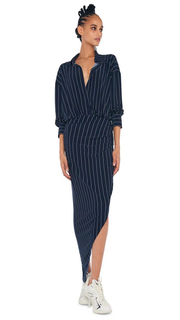 Oversized Boyfriend Shirt Dress - Navy Pinstripe Supply