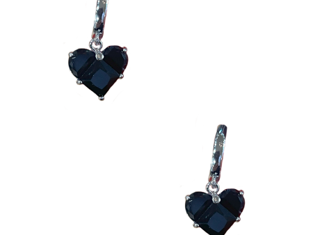 Silver Love Heart Earring - Black Cheap