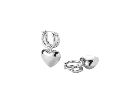 Puffy Heart Huggie Earrings - Silver Fashion