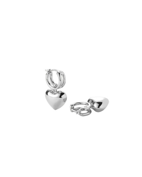 Puffy Heart Huggie Earrings - Silver Fashion