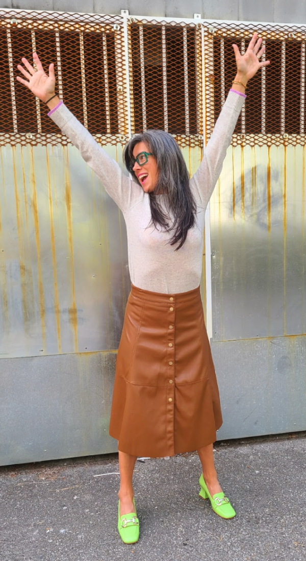 6531 Camel Vegan Leather Skirt Online now