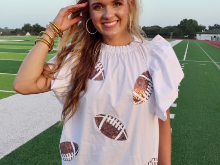 White Ruffle Football Sequin Top For Discount