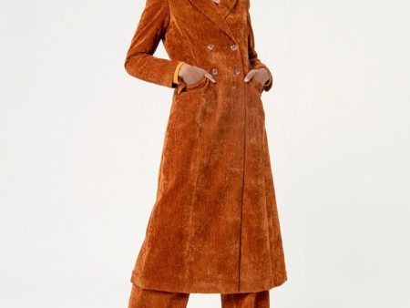 564RITE421 Long Rust Cordoroy Coat on Sale