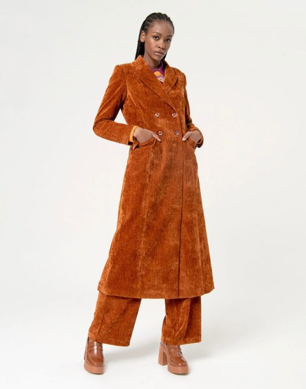 564RITE421 Long Rust Cordoroy Coat on Sale