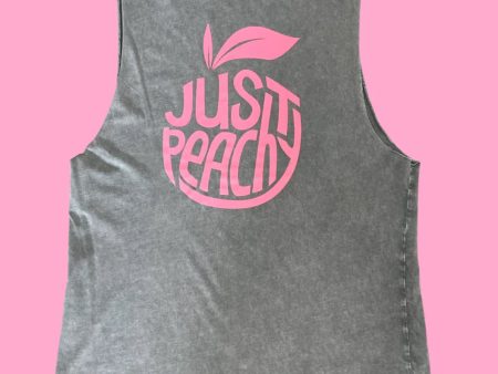 Just Peachy Tank Stone wash grey with pink Online now