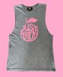 Just Peachy Tank Stone wash grey with pink Online now