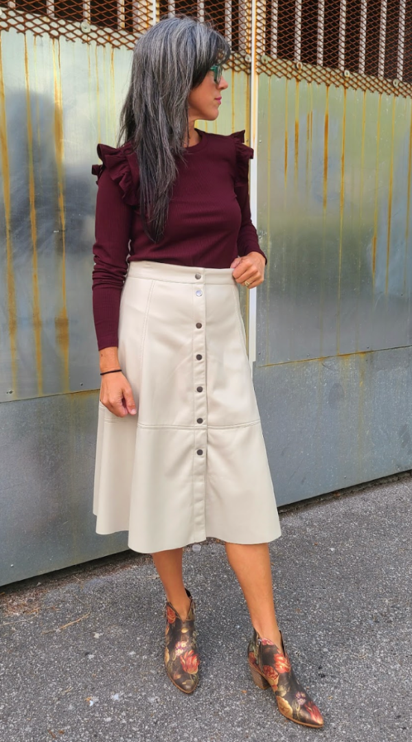 6531 Oyster Vegan Leather Skirt Discount