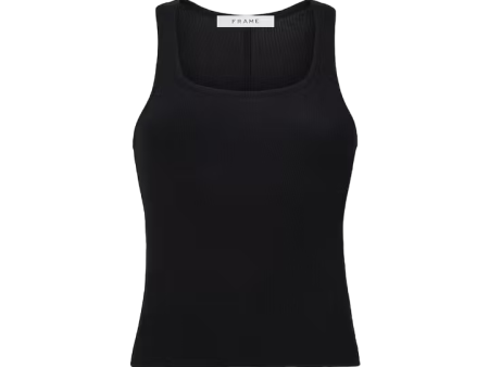 Rib Scoop Neck Tank - Black on Sale