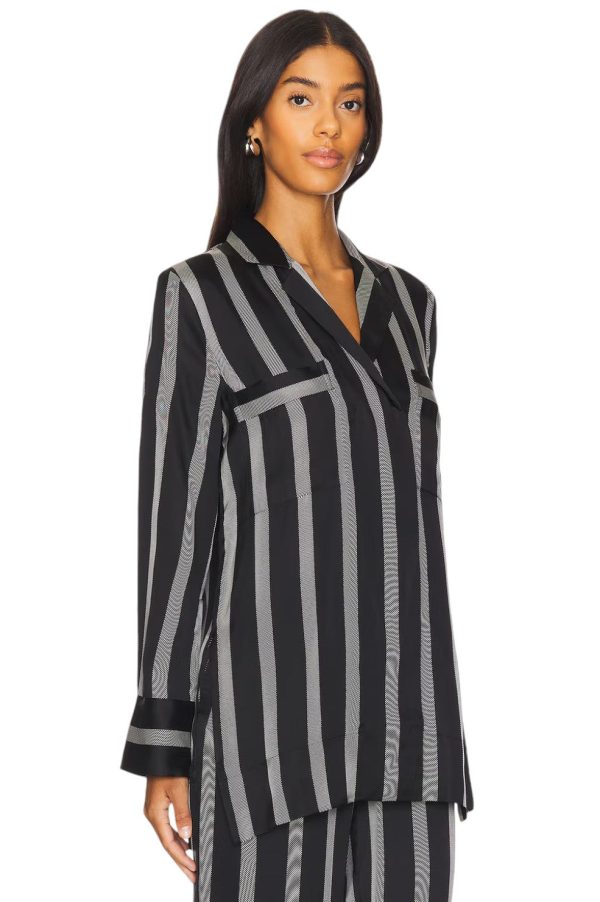 Lynette Shirt - Black Herringbone Stripe Cheap