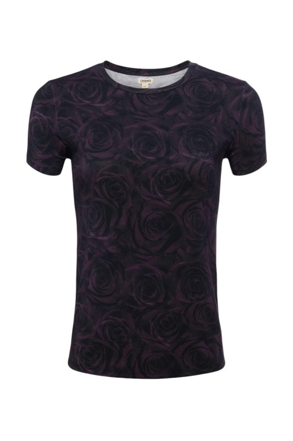 Ressi Fitted Tee - Plum Multi Stacked Roses Online now