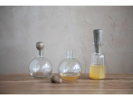 Glass Decanter with Mango Wood Stopper For Sale