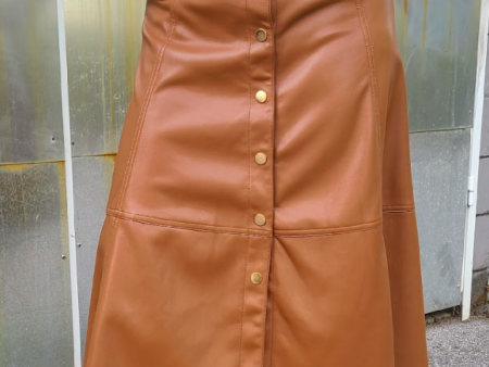 6531 Camel Vegan Leather Skirt Online now