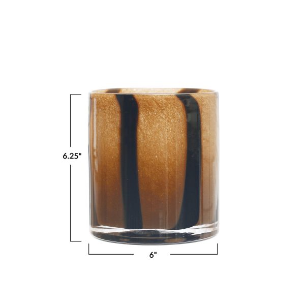 6  x 6.25  Glass Candle Holder Vase with Stripes Fashion