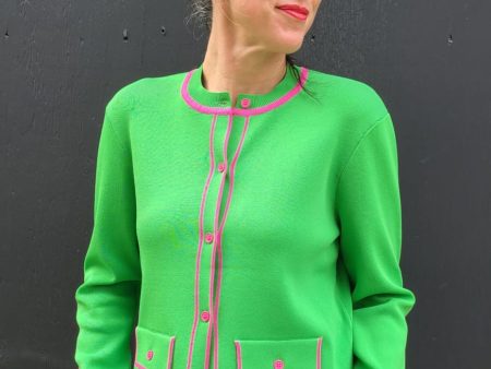 30900 Green Pink Knit Cardigan Fashion