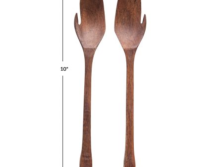 S 2 Mango Wood Salad Servers - Walnut Finish Online now